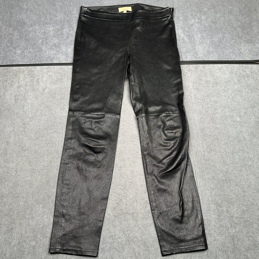 Talbots Black Leather Pants Side Zip Y2k Tapered Leg Trousers Womens Size 6